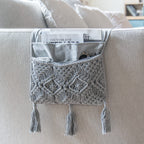 Mkono Macrame Sofa Armrest Organizer Remote Control Holder Magazine Storage Basket Bed Couch Chair Arm Bedside Caddy for TV Remo