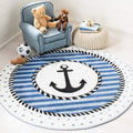 SAFAVIEH Carousel Kids Collection 8 Round Navy/Ivory CRK124N Nautical Anchor Non-Shedding Playroom Nursery Bedroom Area Rug