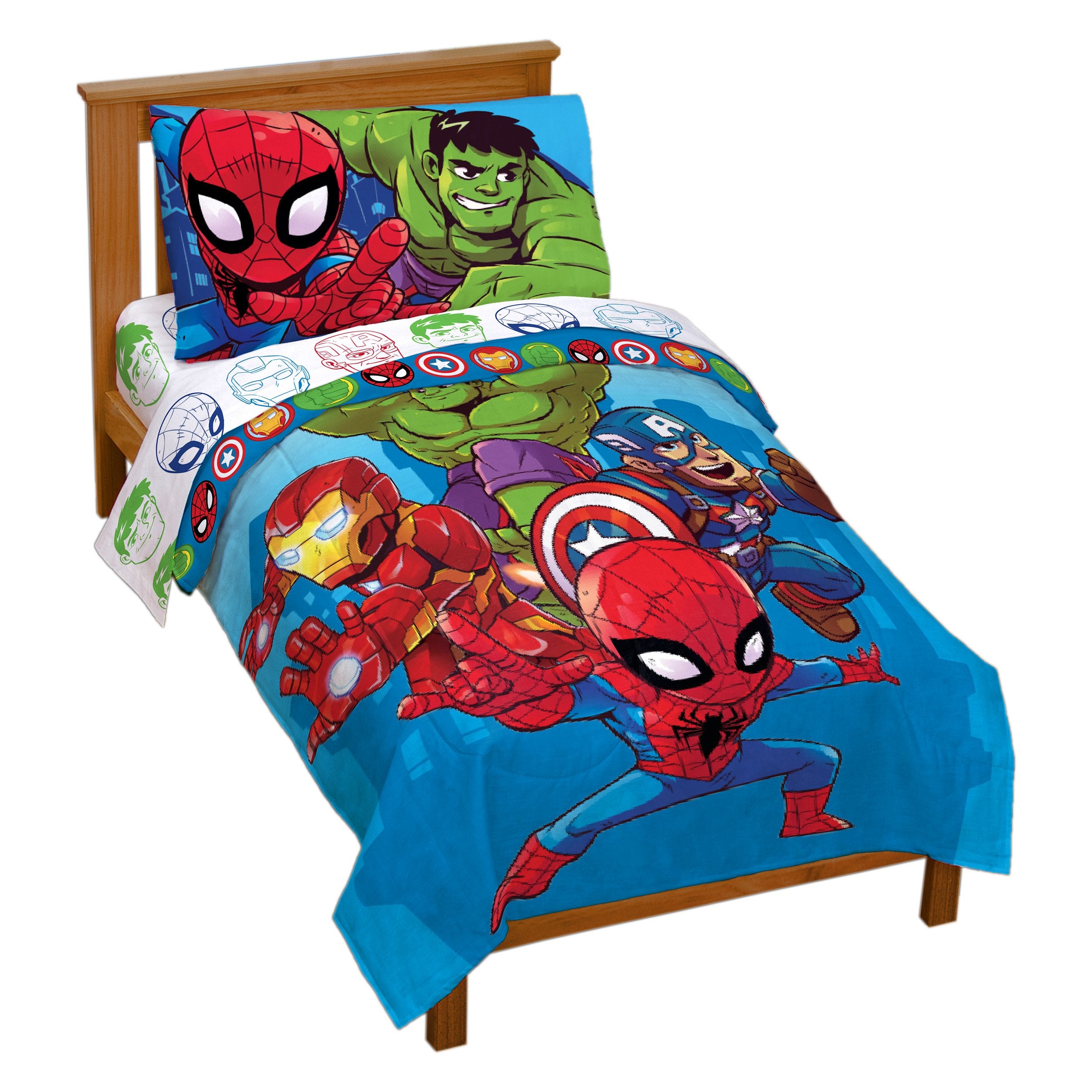 Jay Franco Marvel Super Hero Adventures Avengers Heroes Amigos 4 Piece Toddler Bed Set - Super Soft Microfiber Bed Set - Bedding