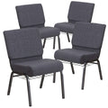 4 Pk. 21 Wide Dark Gray Fabric Church Chair, Book Rack - Silver Vein Frame