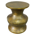 The Urban Port 18-Inch Round Accent Side End Table, Turned Pedestal Base, Aluminum, Antique Gold Brass