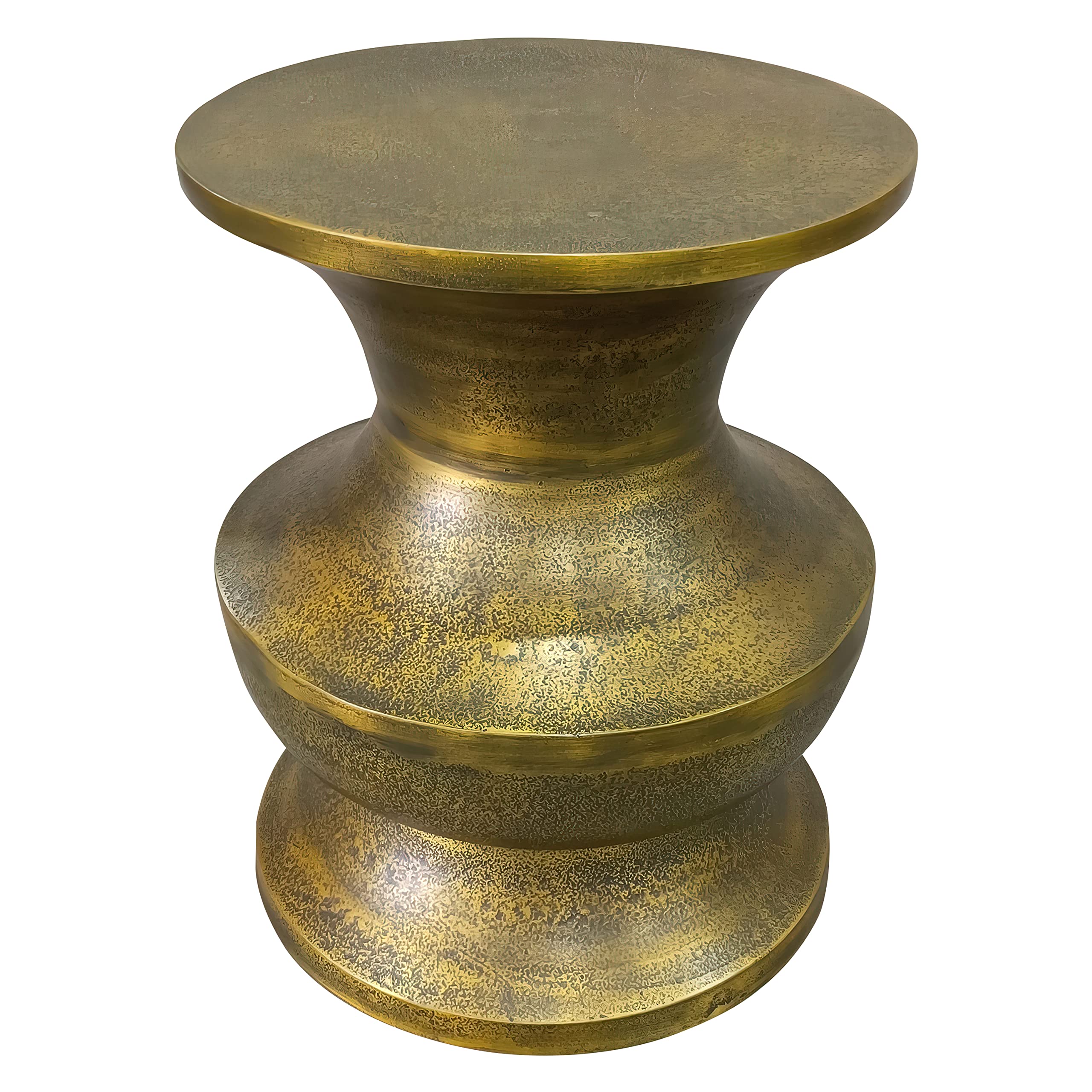 The Urban Port 18-Inch Round Accent Side End Table, Turned Pedestal Base, Aluminum, Antique Gold Brass