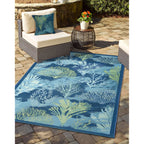 Liora Manne Marina Indoor/Outdoor Power Loomed Easy Care Pillows, 18 X 18-Inch, Coral Garden Lapis