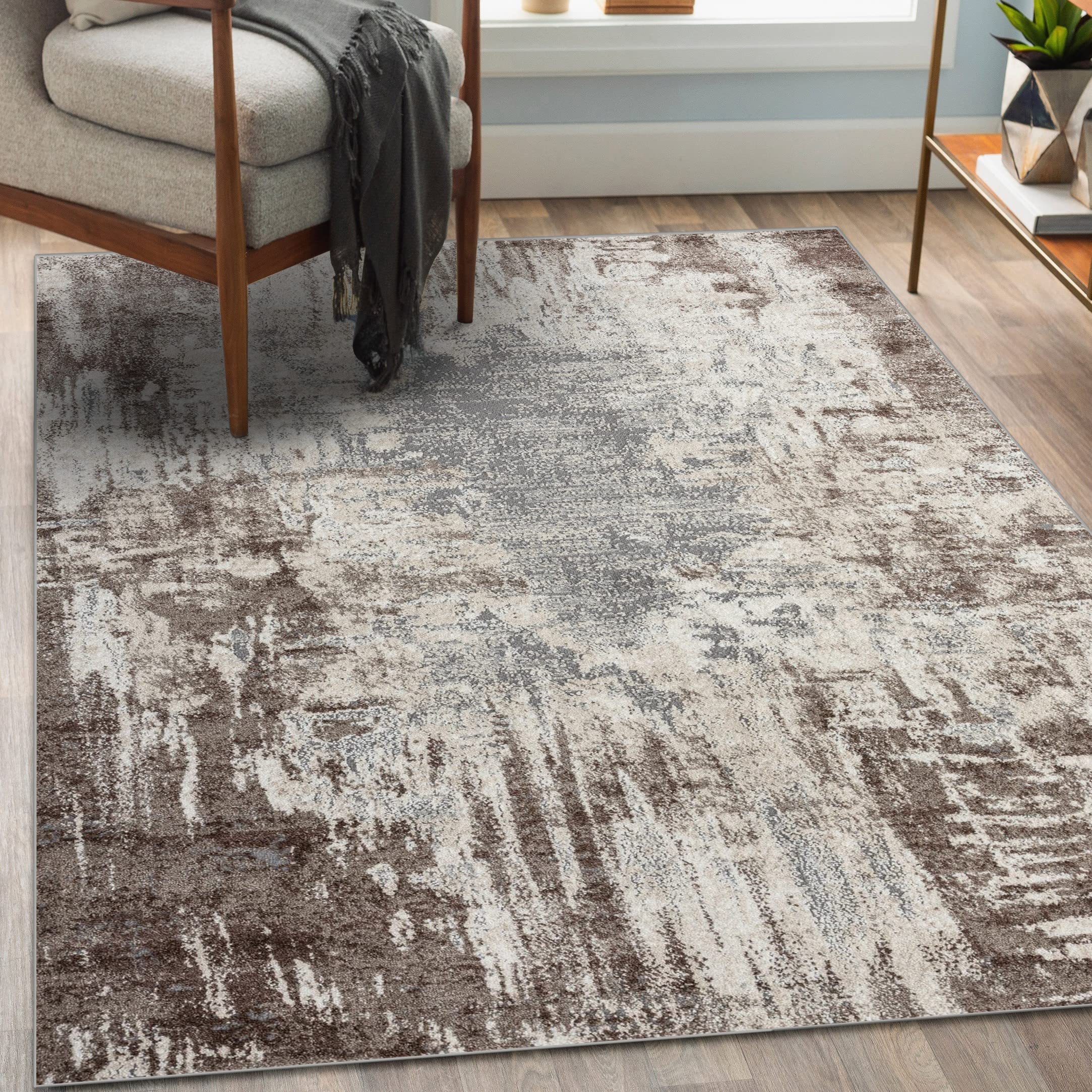 LUXE WEAVERS Euston Collection 7680 Brown 2x7 Modern Abstract Area Rug
