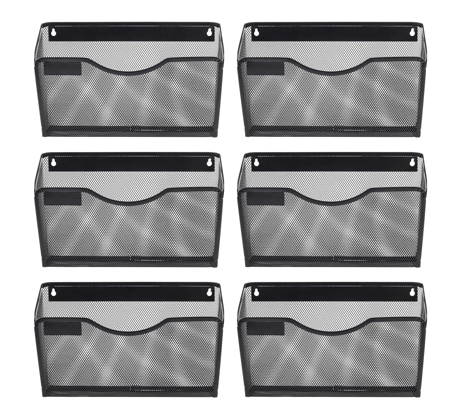 Easypag 6 Pockets Mesh Wall File Holder Hanging File Folder Organizer For Home And Office With Nametag Label , Black