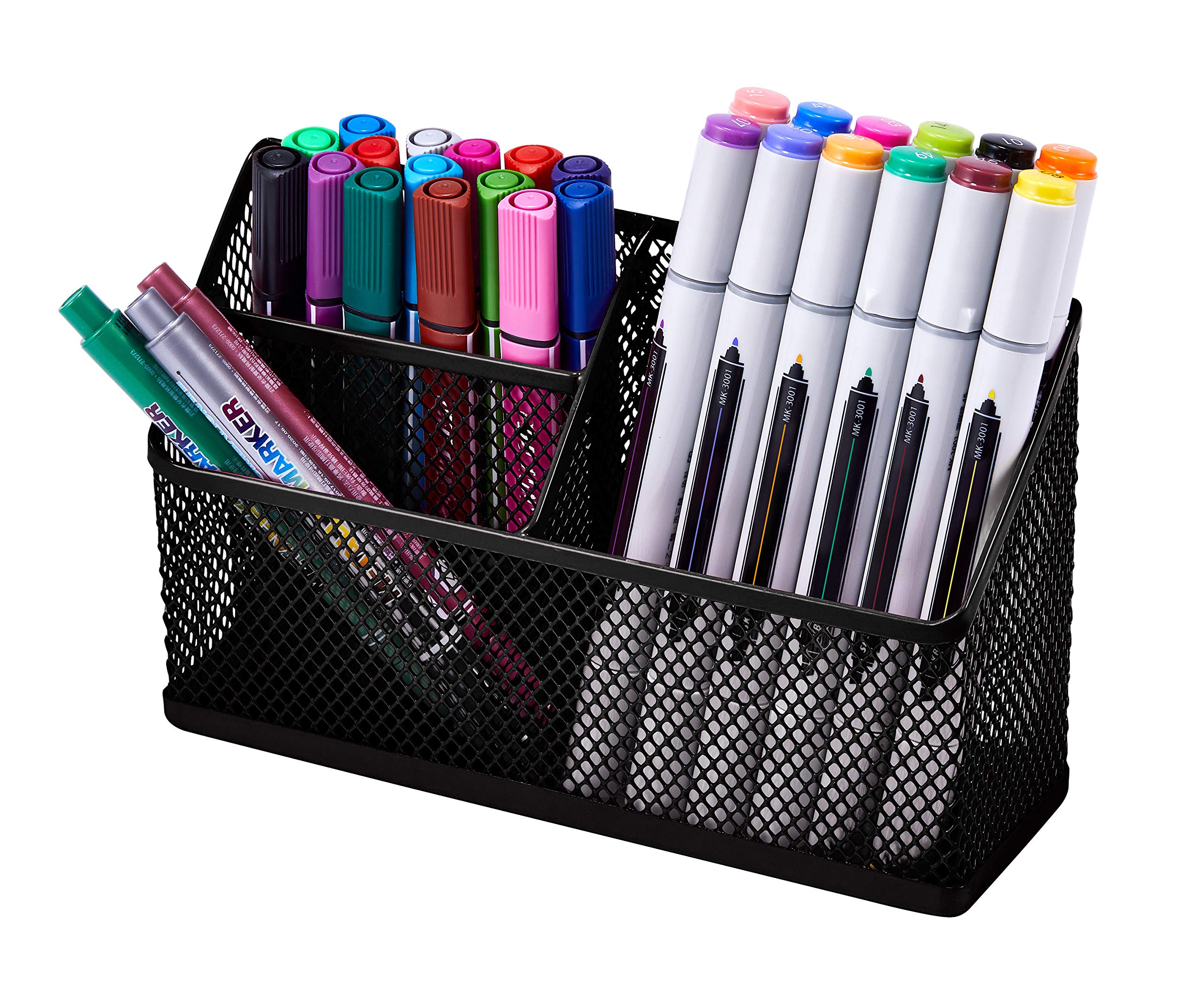 Lockermate Magnetic Pencil Holder, Locker Organizer With 3 Mesh Storage Compartments, Black