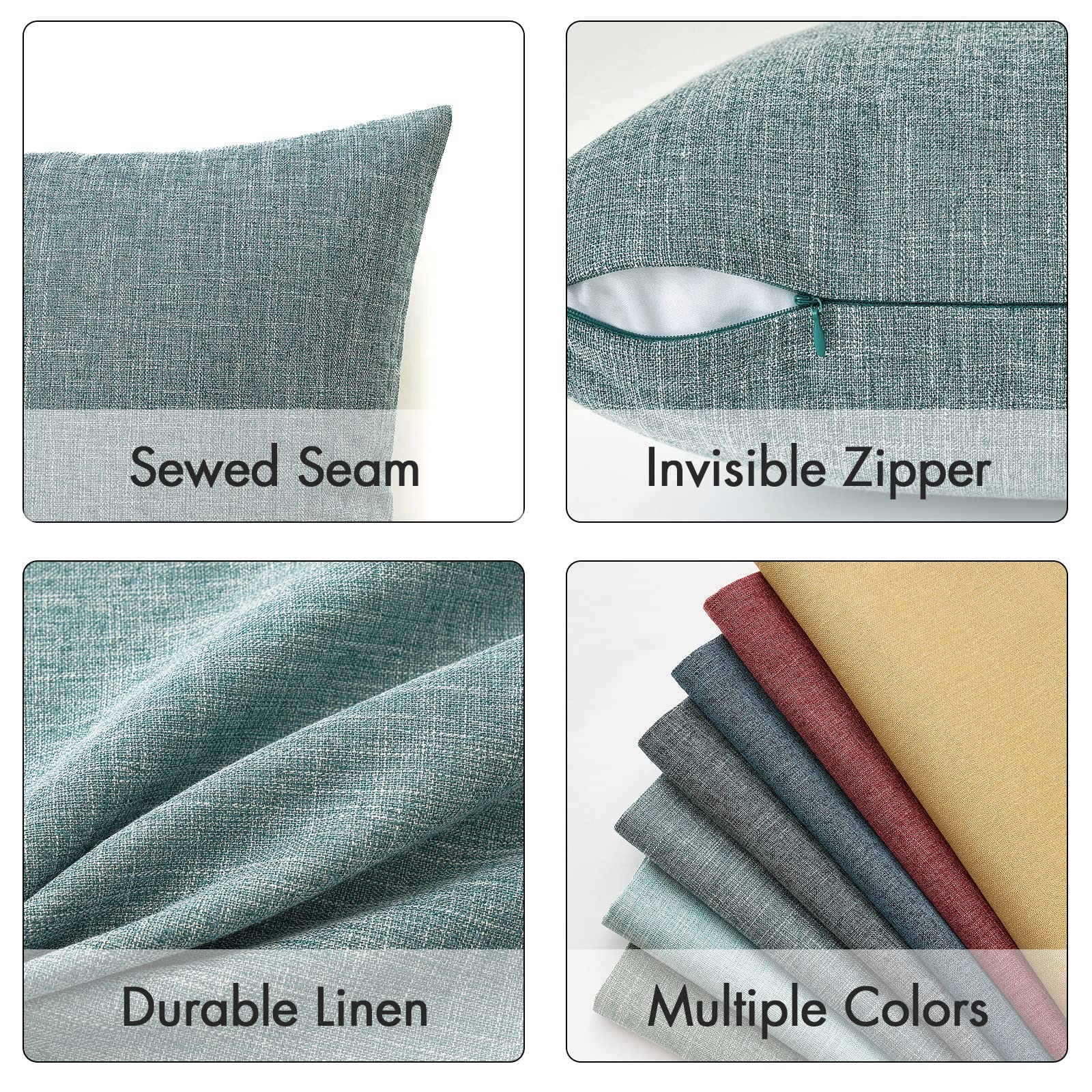 Miulee Pack Of 2 Decorative Throw Pillow Covers Linen Burlap Square Solid Farmhouse Modern Concise Throw Cushion Case Pillowcase For Sofa Car Couch 20X20 Inch Teal