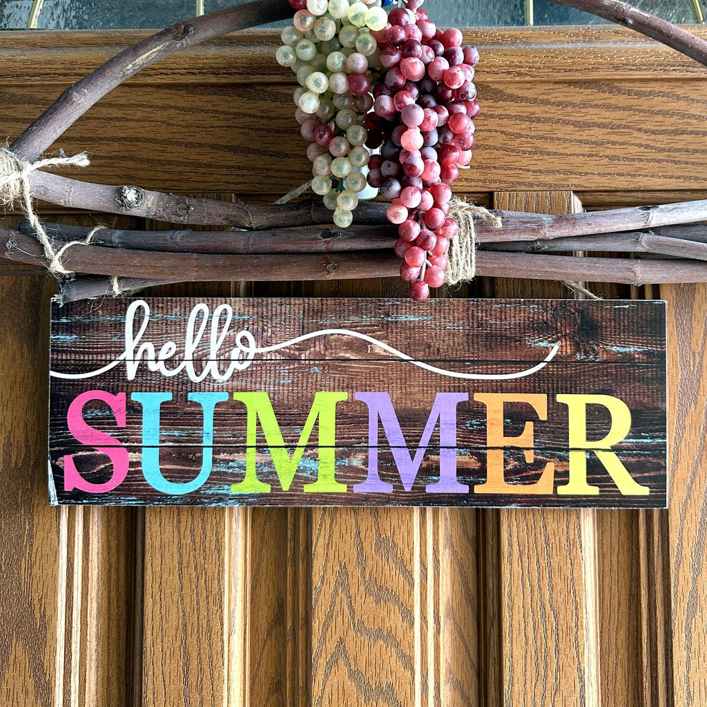Giftwrap Etc. Rustic Wooden Hello Summer Sign - 15' X 5', Wood Wall Decor, Porch, Front Door, Summer Camp, Beach, Wreath, Swag
