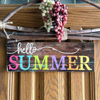 Giftwrap Etc. Rustic Wooden Hello Summer Sign - 15' X 5', Wood Wall Decor, Porch, Front Door, Summer Camp, Beach, Wreath, Swag