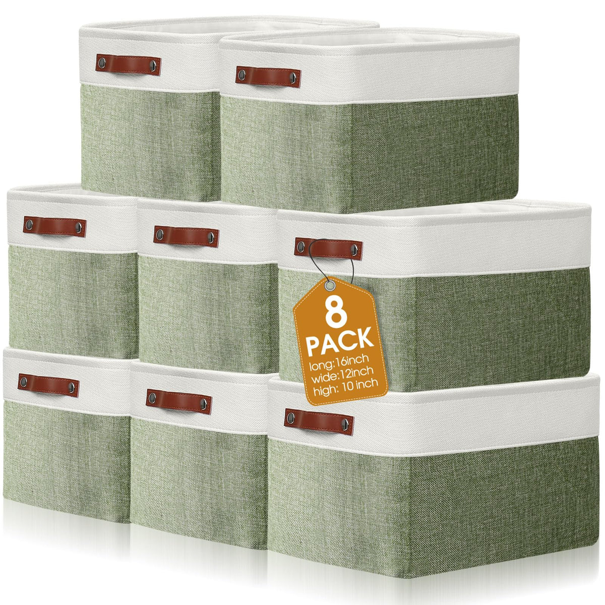 Uiifan 8 Pack 16 x 12 x 10 Inch Large Storage Baskets Collapsible Fabric Storage Cubes Bins with Handles for Shelves Closets Nur