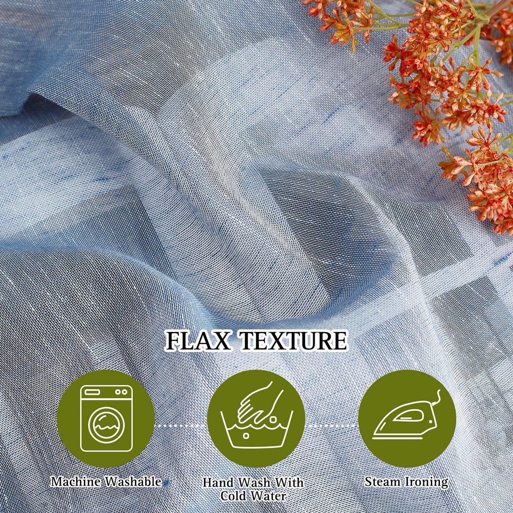 Nicetown Linen Textured Semi Sheer Curtains 84 Inches Length, Eyelet Top Bedroom Window Privacy Translucent Light Filtering Flax