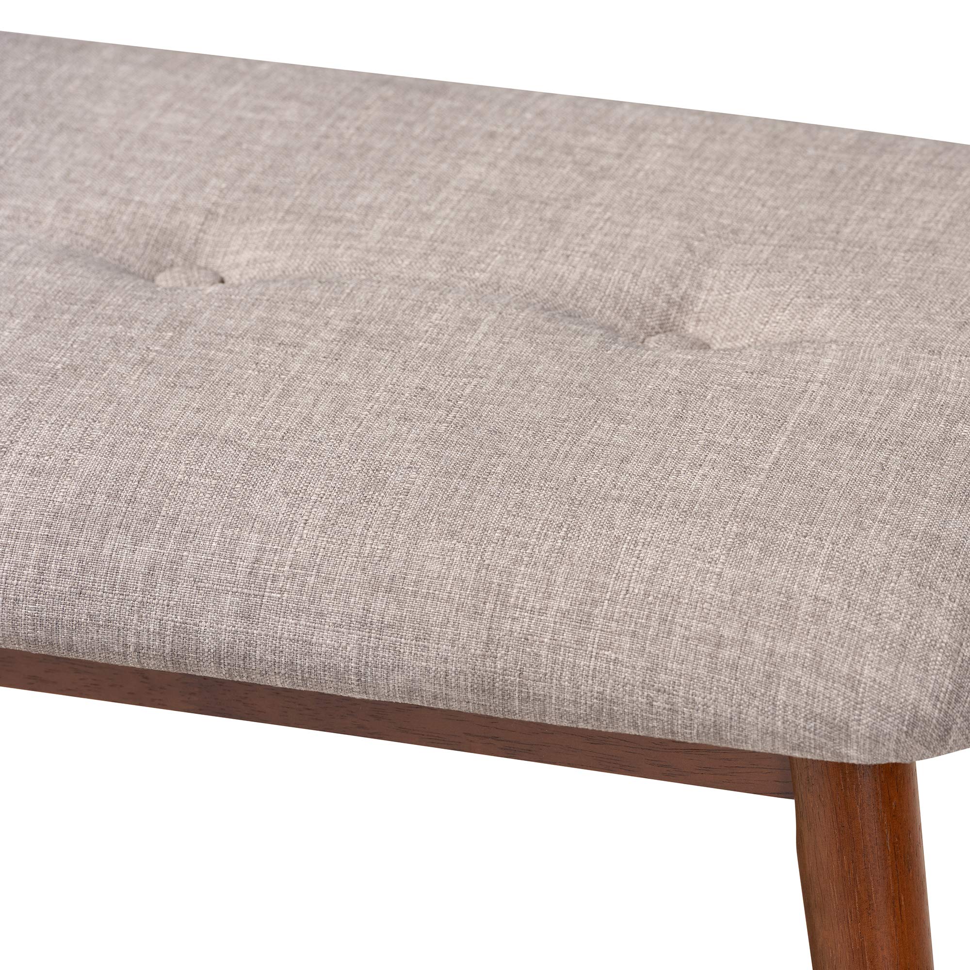 Baxton Studio Flora II Mid-Century Dining Bench Light Grey Fabric Upholstered Medium Oak Finished Wood Dining Bench