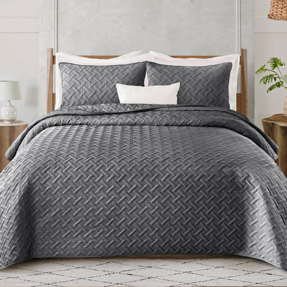 Exclusivo Mezcla Soft Quilt Set Twin Size, 2 Pieces Lightweight Quilts Grey Bedspreads Coverlets Bedding Set For All Seasons, We