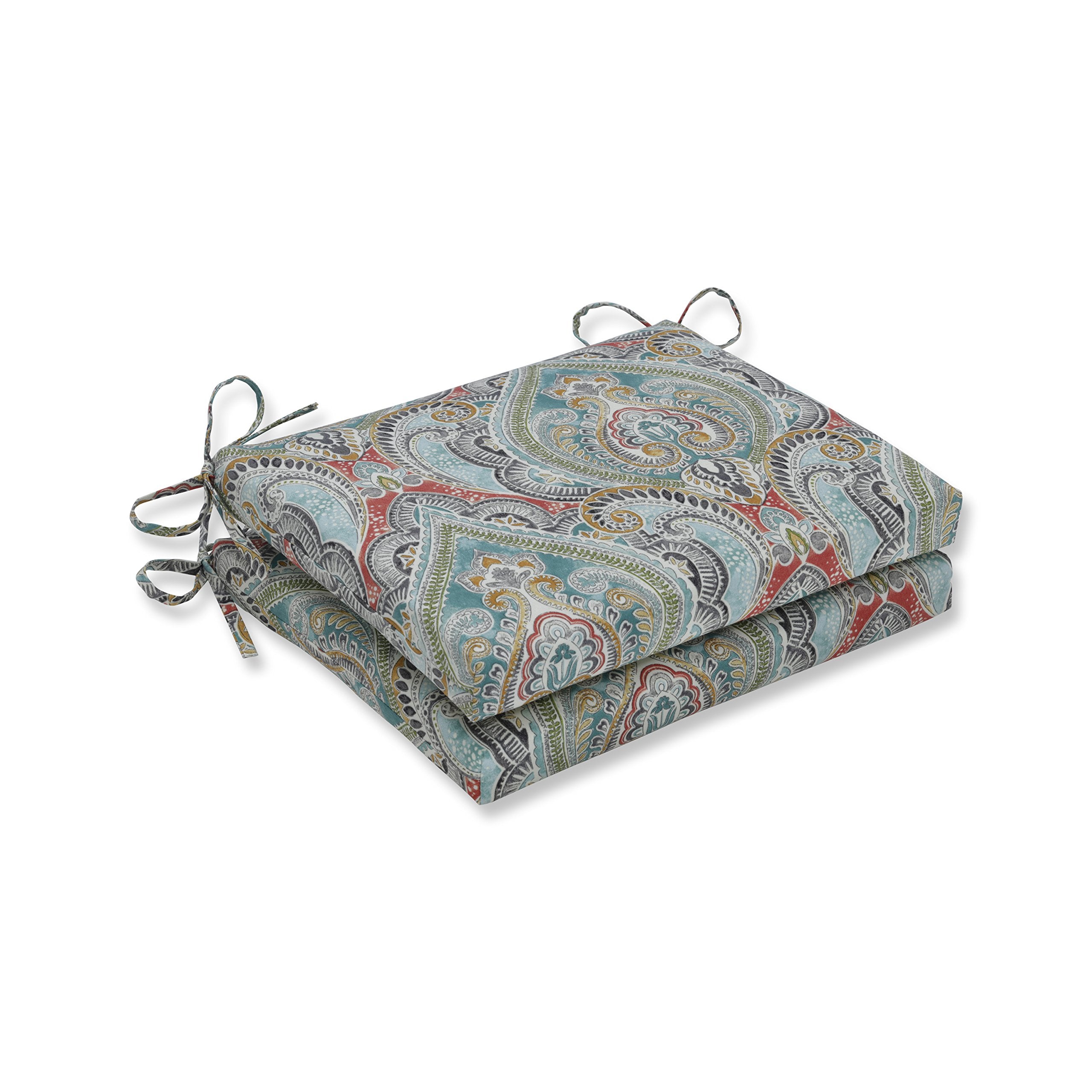 Pillow Perfect Outdoor | Indoor Pretty Witty Reef Squared Corners Seat Cushion (Set Of 2), Blue 18.5 X 16 X 3