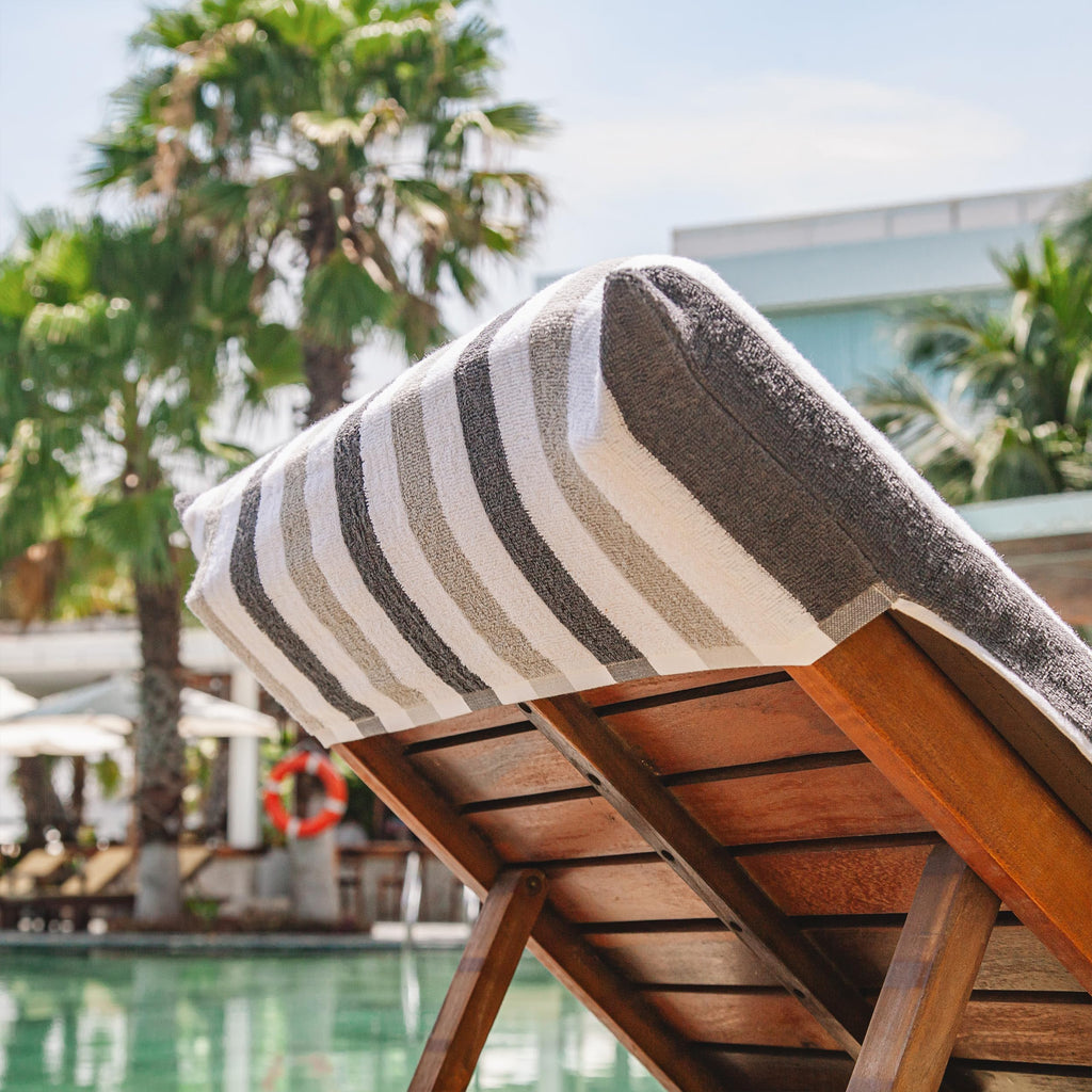 Arkwright Cabo Chaise Lounge Cover - Pack Of 2 - Striped Soft Cotton Cabana Towel With Pocket Holder For Beach Pool Outdoor Chair, 30 X 85 In., Charcoal/Silver