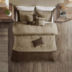 Madison Park Boone Cozy Comforter Set, Faux Suede, Deluxe Hotel Styling All Season Down Alternative Bedding Matching Shams, Decorative Pillow, California King (104 In X 92In), Rustic Brown 7 Piece