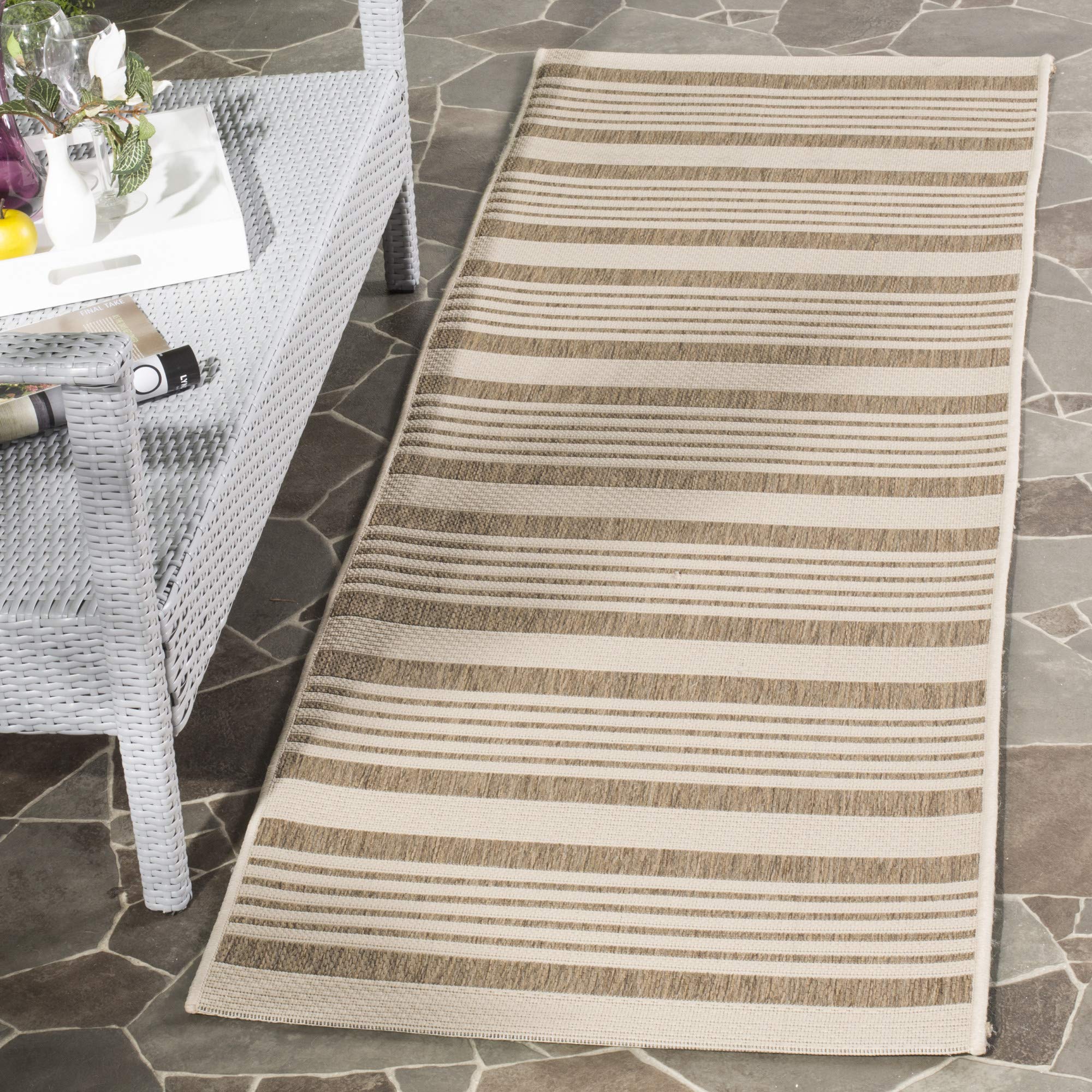 Safavieh Courtyard Collection Runner Rug - 2'3' X 6'7', Black & Bone, Stripe Design, Non-Shedding & Easy Care, Indoor/Outdoor &
