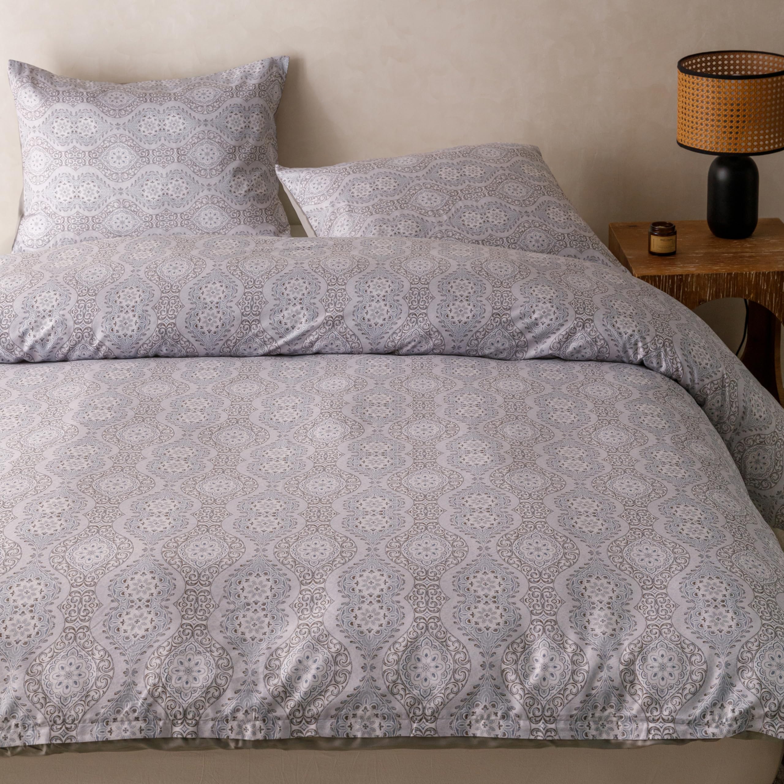 Heimenaogo Egyptian Cotton Duvet Cover Queen Size Sateen Weave, Silky Soft Duvet Cover With Zipper Closure, Long Staple Cotton B