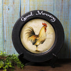 Cvhomedeco. Rooster Decorative Plate Country Distressed Round Display Wooden Plate Home D  Cor Art, 11-1/4 Inch