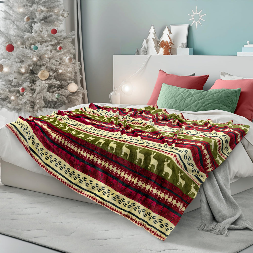PAVILIA Christmas Throw Blanket | Red Christmas Holiday Fleece Blanket | Soft, Plush, Warm Winter Cabin Throw, Twin 60x80 (Red C