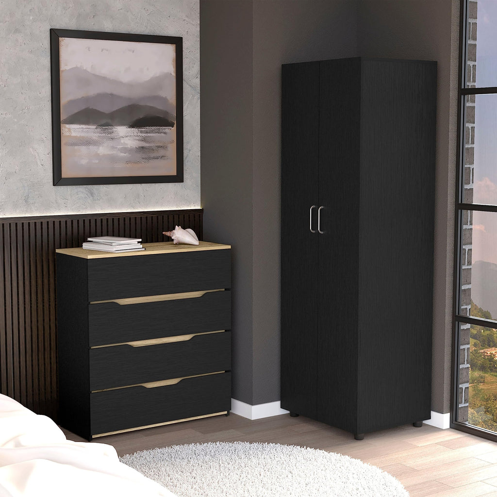 DEPOT E-SHOP Raines 2 Piece Bedroom Set, Armoire + Drawer Dresser, Black/Light Oak