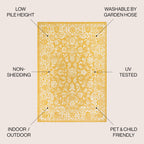 Jonathan Y Smb100E-4 Tela Bohemian Textured Weave Floral Indoor Outdoor Area Rug, Coastal, Traditional, Transitional Easy Cleaning,Bedroom,Kitchen,Backyard,Patio,Non Shedding, Yellow/Cream, 4 X 6