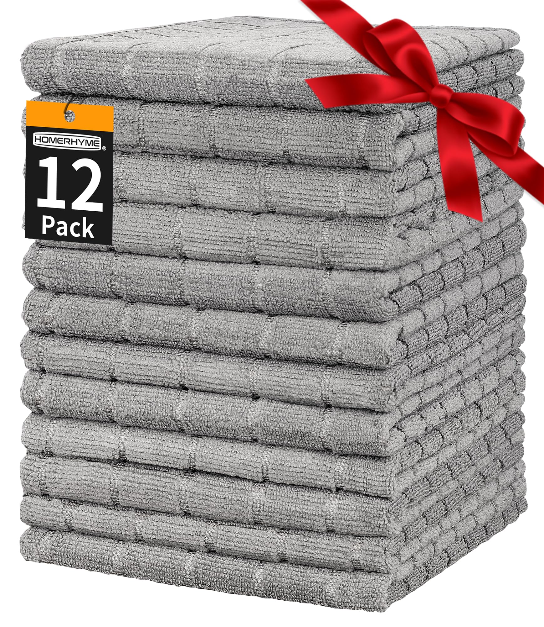 HOMERHYME Hand Towels, 12 Pack 25*15 Microfiber Bathroom Hand Towels, Grey All-Purpose Quick Dry Lint Free Soft Absorbent Bu