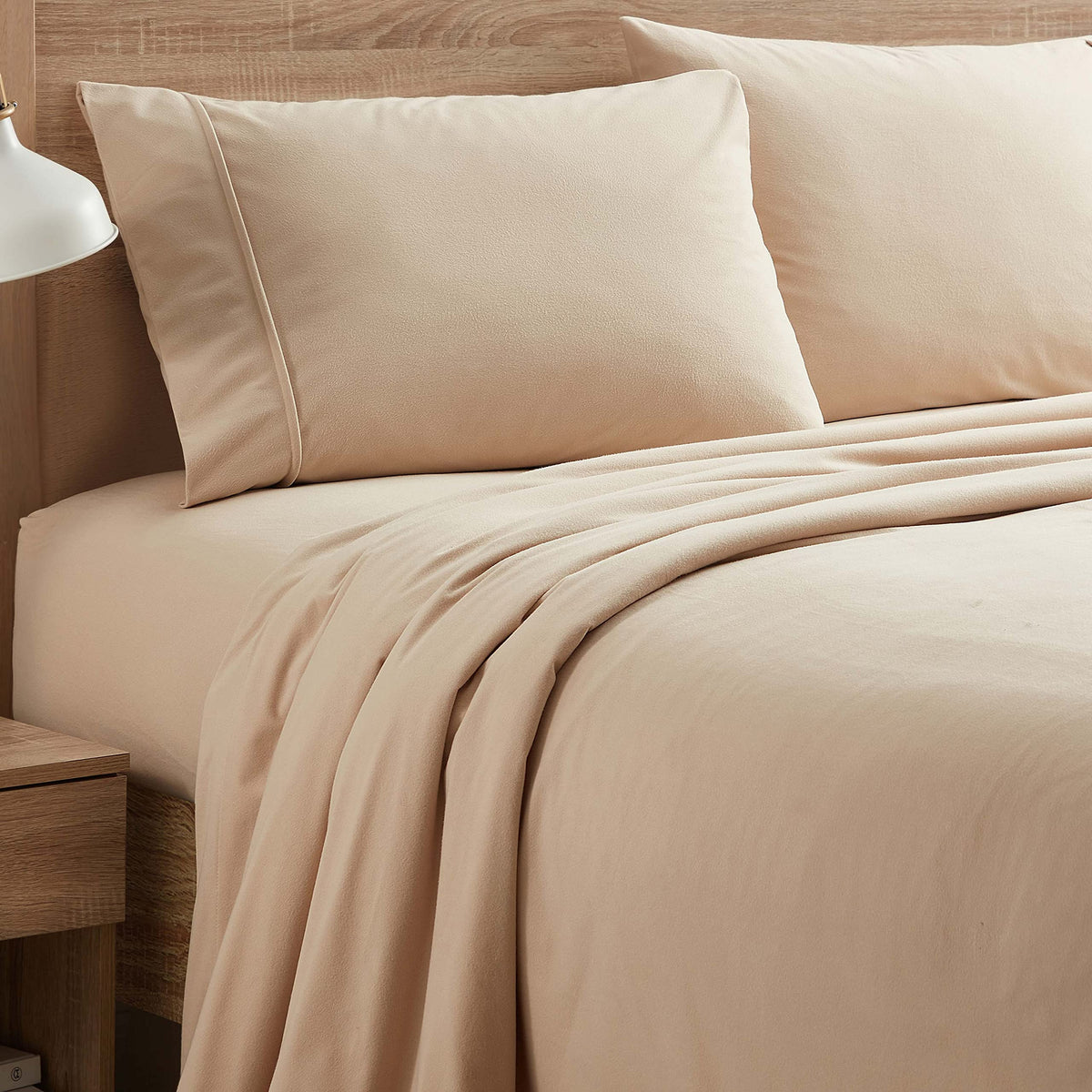 Flannel Sheets Warm And Cozy Deep Pocket Breathable All Season Bedding Set With Fitted, Flat And Pillowcases, King, Beige