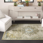 HomeRoots 509875 6 x 9 ft. Gray Blue Beige & Gold Oriental Power Loom Stain Resistant Rectangle Area Rug