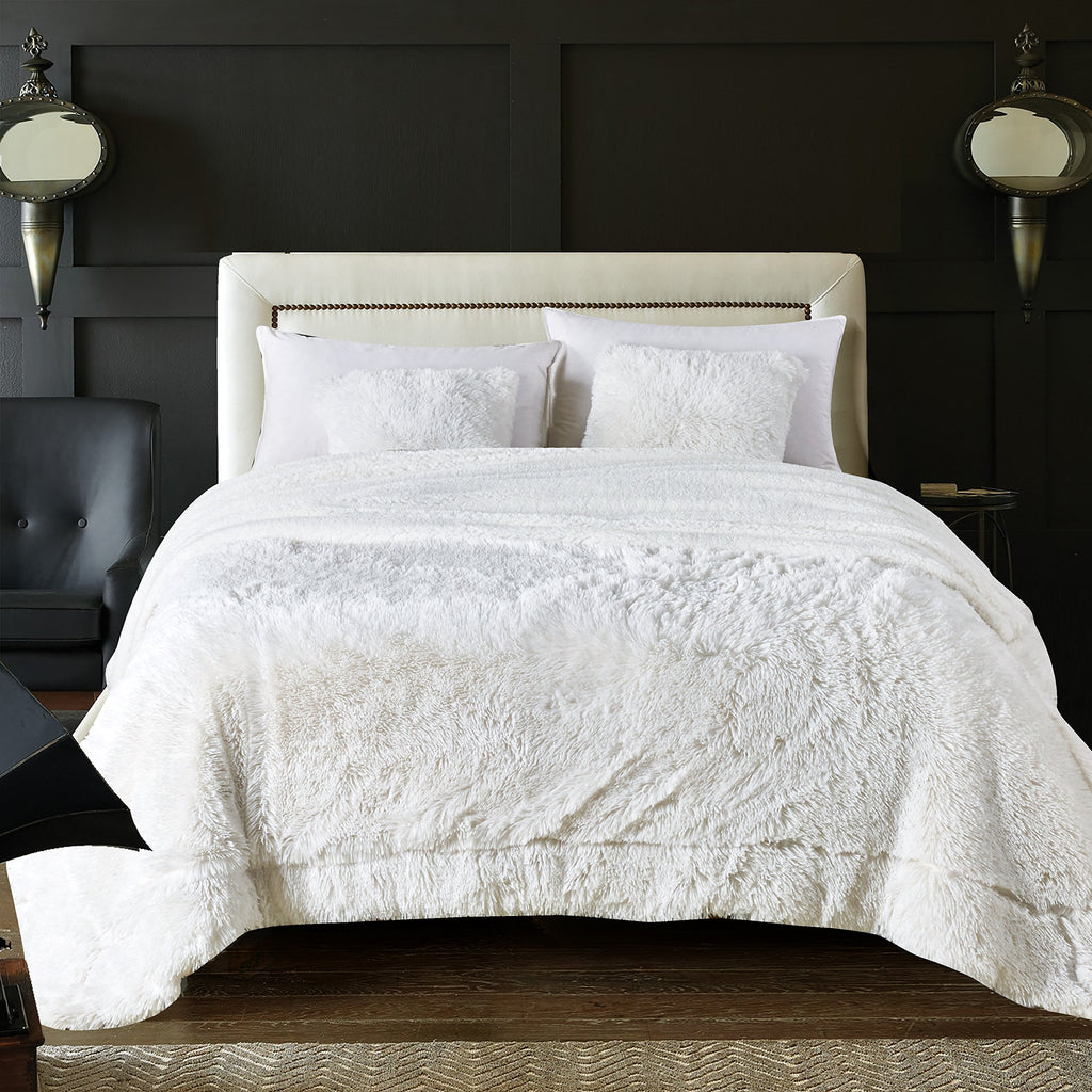 Chanasya Premium Solid Faux Long Fur Throw Blanket - Soft, Fuzzy Throw Blanket - For Bed Or Couch - 108' X 86' (King Size) - W