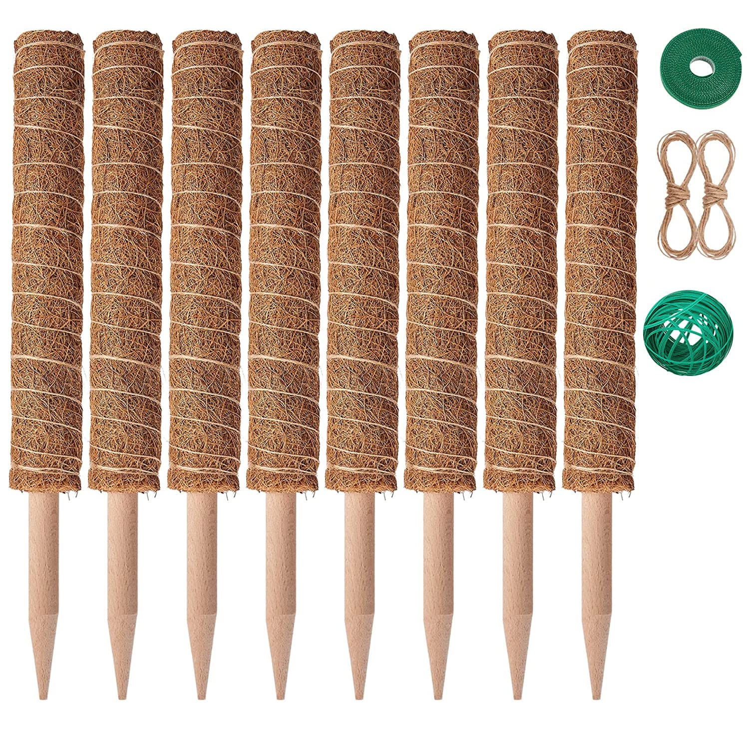 Eibikdi 8 Pcs Moss Pole For Plants Monstera, Plant Support Stakes For Indoor Climbing Plants Grow Upwards, With 65Ft Twist Ties,