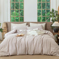 MooMee Striped Duvet Cover Set 100% Washed Cotton Linen Like Textured Breathable Durable Soft Comfy (Orange Pinstripes, Twin 68x