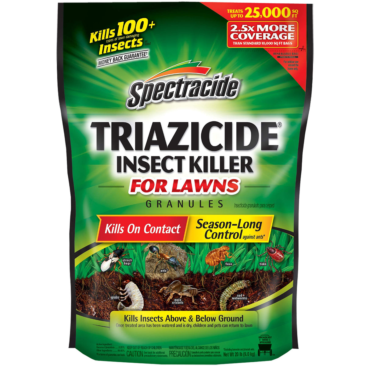 Spectracide Triazicide Insect Killer For Lawns Granules, Kills All Listed Lawn-Damaging Insects, 20 Lb Bag