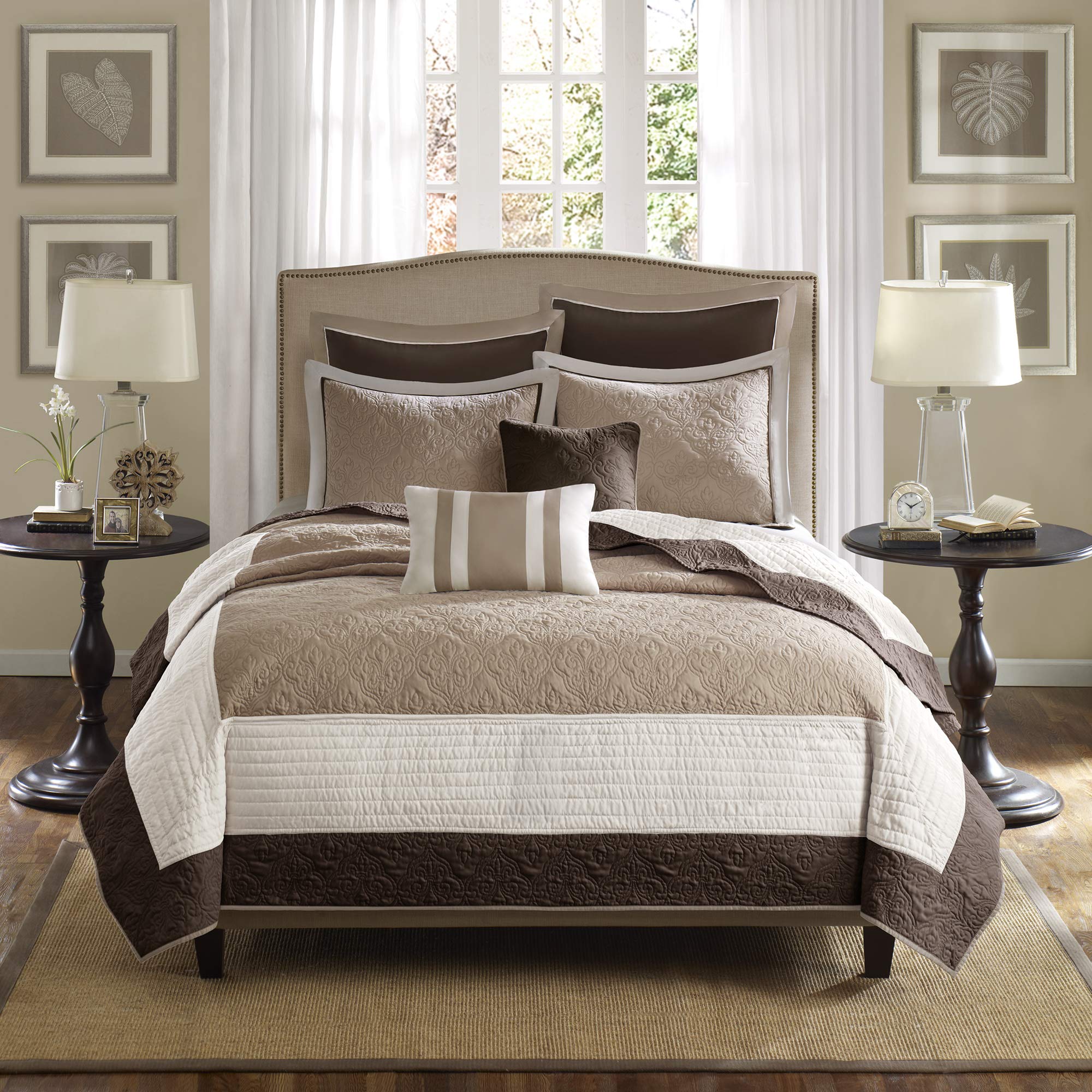 Madison Park Attingham Reversible Quilt Set - All Season Breathable Coverlet, Lightweight Cozy Bedding Layers, Matching Shams, F
