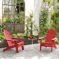 Lue Bona Folding Adirondack Chair Set Of 2, Bright Red Hdps Fire Pit Patio Chairs Weather Resistant, Modern Plastic Outdoor Chairs With Cup Holder