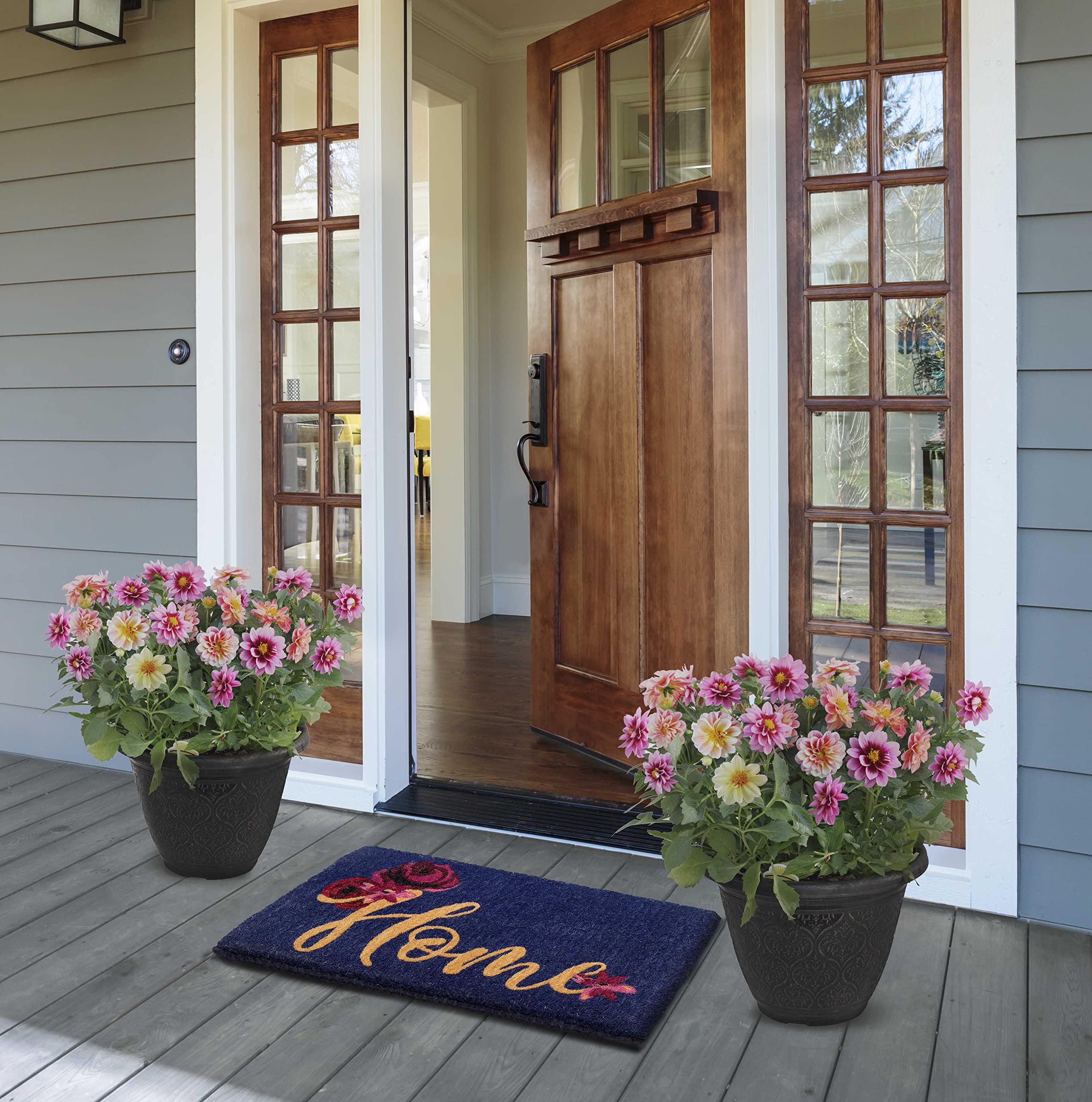 Fab Habitat Extra Thick Doormat - Handwoven, Durable - Natural Coir - Entryway, Front Door, Porch, Patio - Floral Home Dark Blue