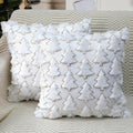 4Th Emotion Christmas Tree Decorative Pillow Covers 18X18 Set Of 2, White Soft Plush Faux Fur Farmhouse Throw Cushion Cases For