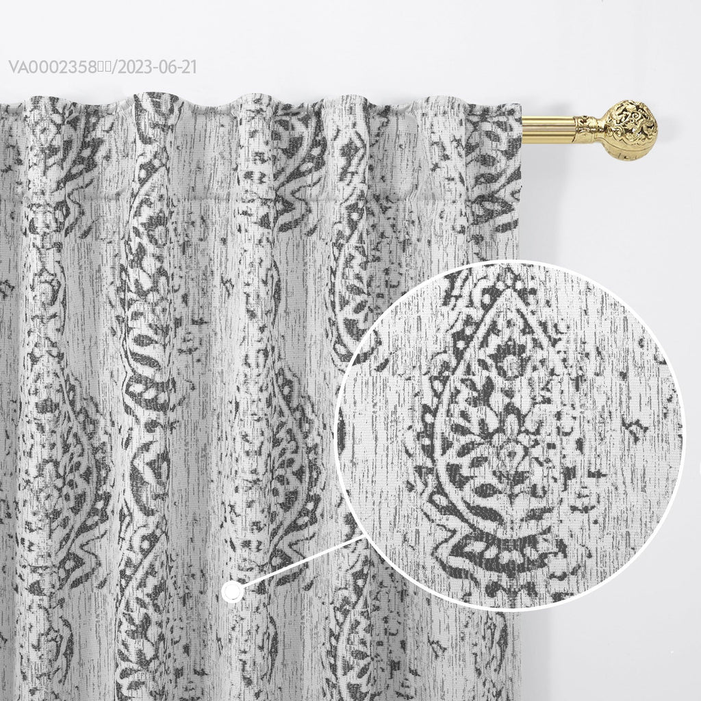 Patterned Curtains Drapes 120 Inch Long For Living Room 2 Panels,Extra Long 50% Blackout Black Out Light Filtering Back Tab Boho Print Pattern 10Ft Length Ceiling Curtains For Tall Window,Grey Gray