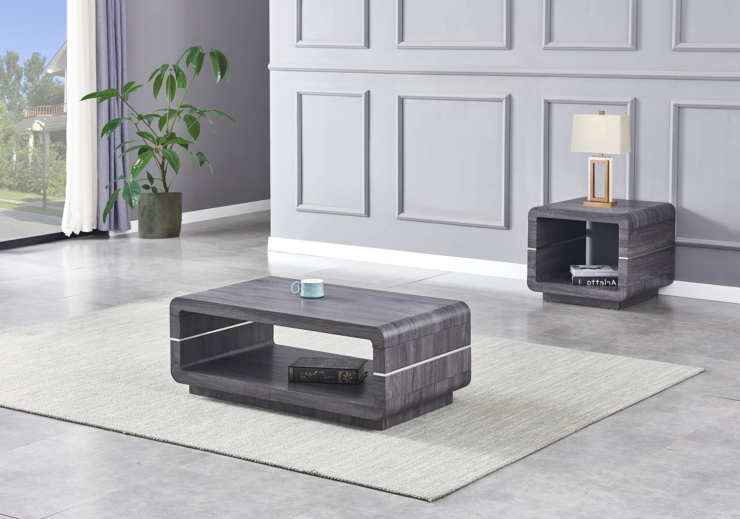 Best Quality Furniture Ct46-47 Coffee Table Set, Walnut