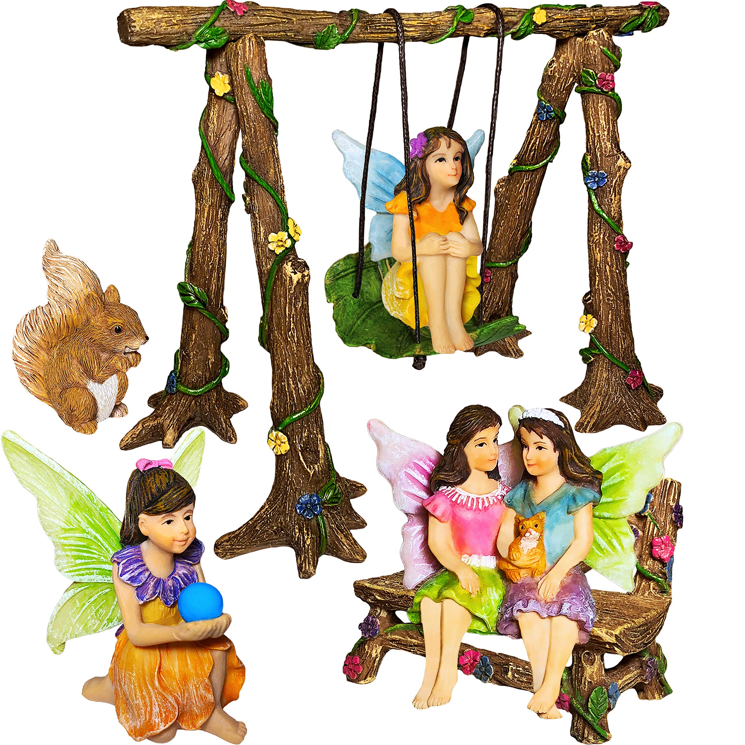 Mood Lab Fairy Garden - Accessories Kit With Miniature Figurines - Swing Set Of 6 Pcs - For Outdoor Or House Decor