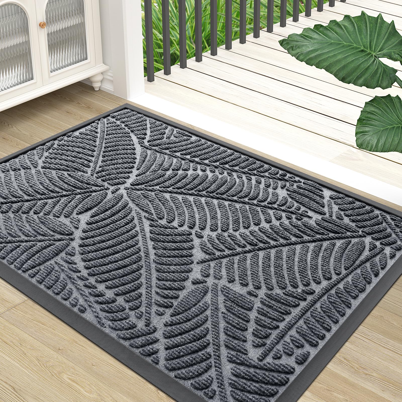 Colorxy Waterproof Doormat, Sturdy Natural Rubber Front Indoor Mat, Non Slip Low Profile Indoor Outdoor Door Mat, Stain And Fade Resistant Floor Mat, Easy Clean Patio Entrance Mat, 48''X32'', Grey