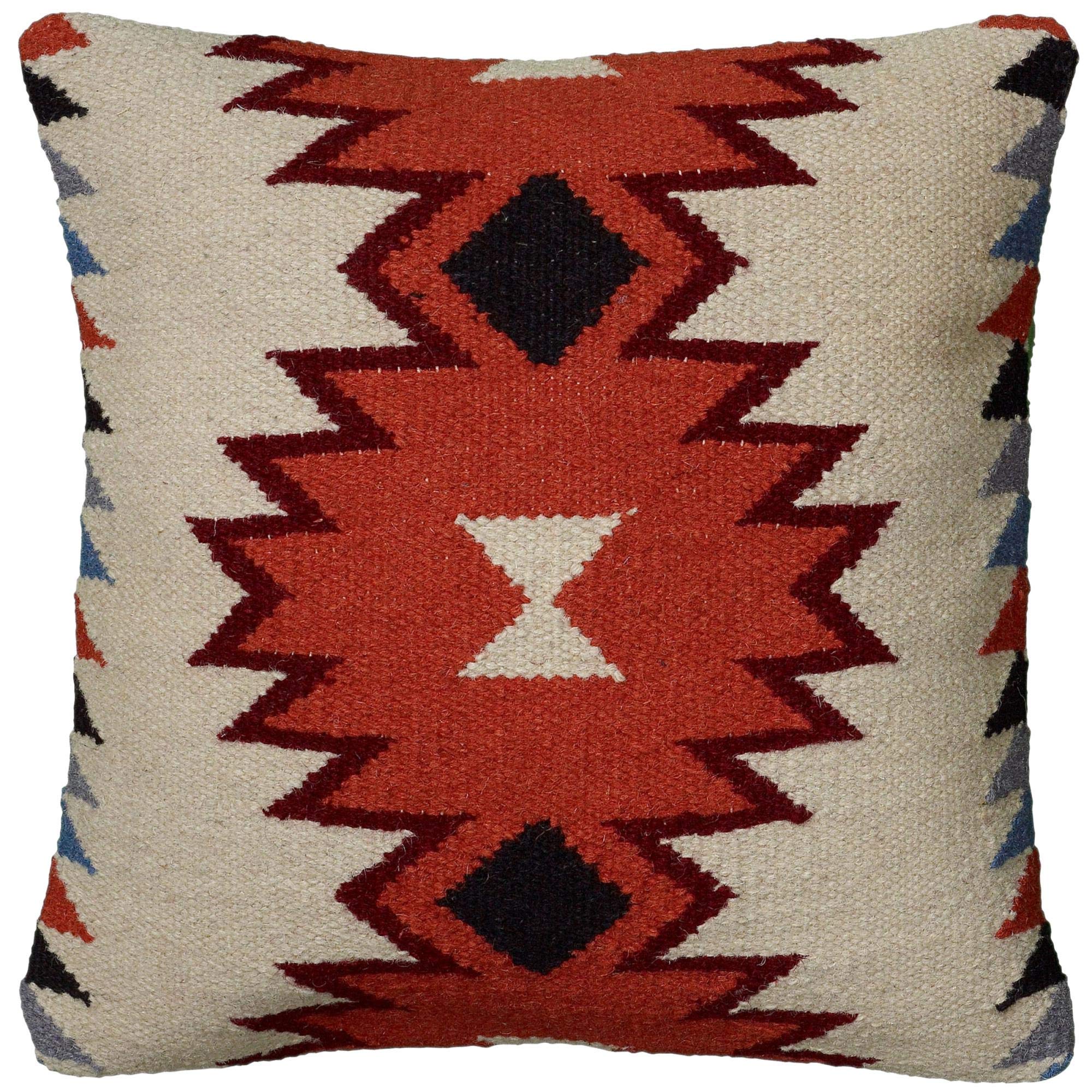 Rizzy Home | T05821 | Down Fill Decorative Pillow | 18"x18" Neutral/Black/Orange
