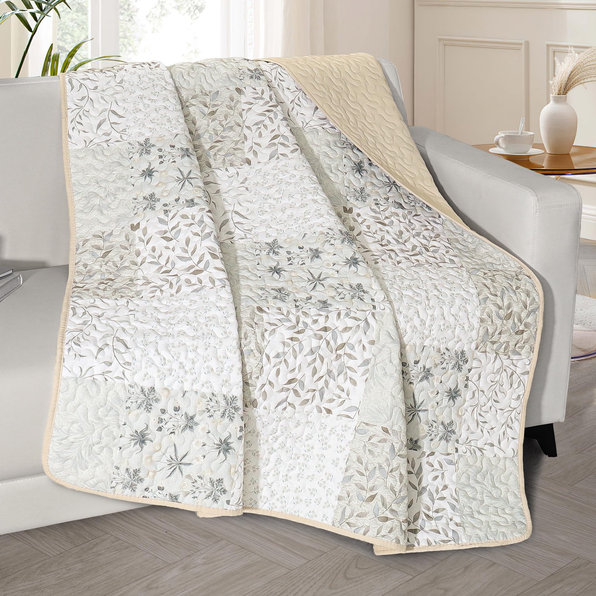 Exclusivo Mezcla Microfiber Boho Patchwork Pattern Quilted Throw Blanket for Bed/Couch/Sofa, Soft and Lightweight (50''x 60'', G