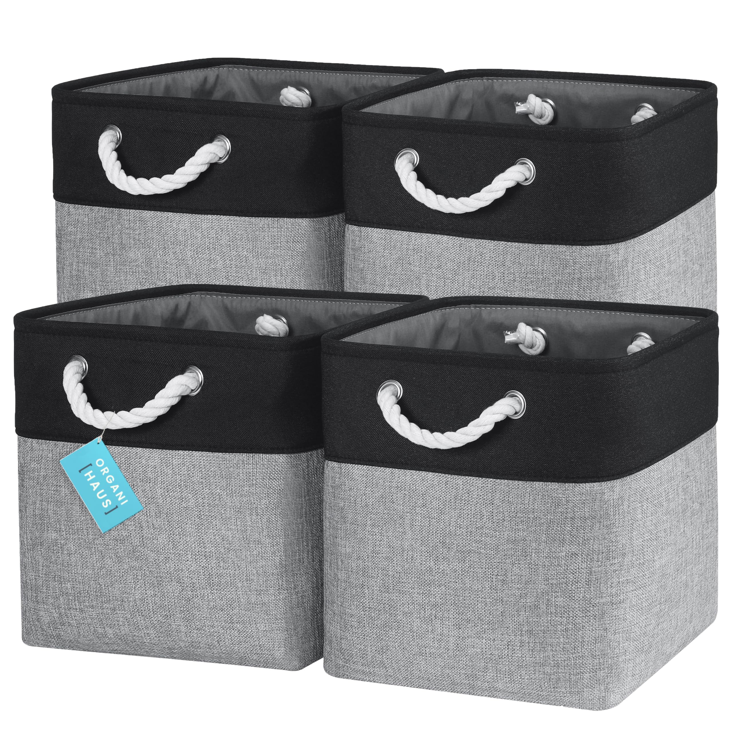 OrganiHaus 12x12 Cube Storage Bins Set of 4, Fabric Cube Baskets for Storage Shelves, Foldable Storage Cubes for Kallax Organize