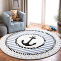 SAFAVIEH Carousel Kids Collection Area Rug - 8 Round, Ivory & Navy, Non-Shedding & Easy Care, Ideal for High Traffic Areas for 