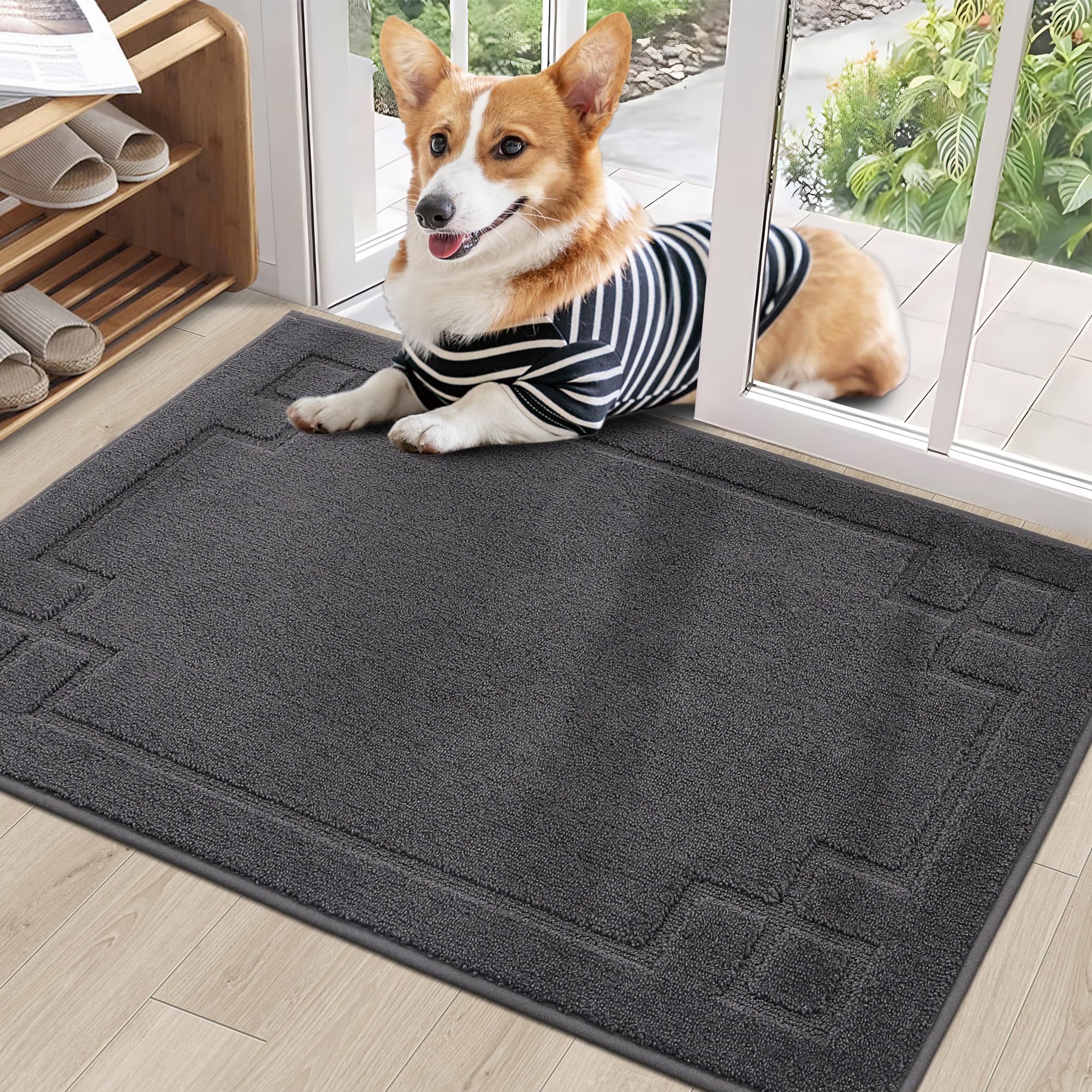 Beqhause Door-Mat Dirt Trapper Welcome Mat Absorbent Low-Profile Entrance Mat Non-Slip Washable Front Dog Door Mat For Muddy Paw