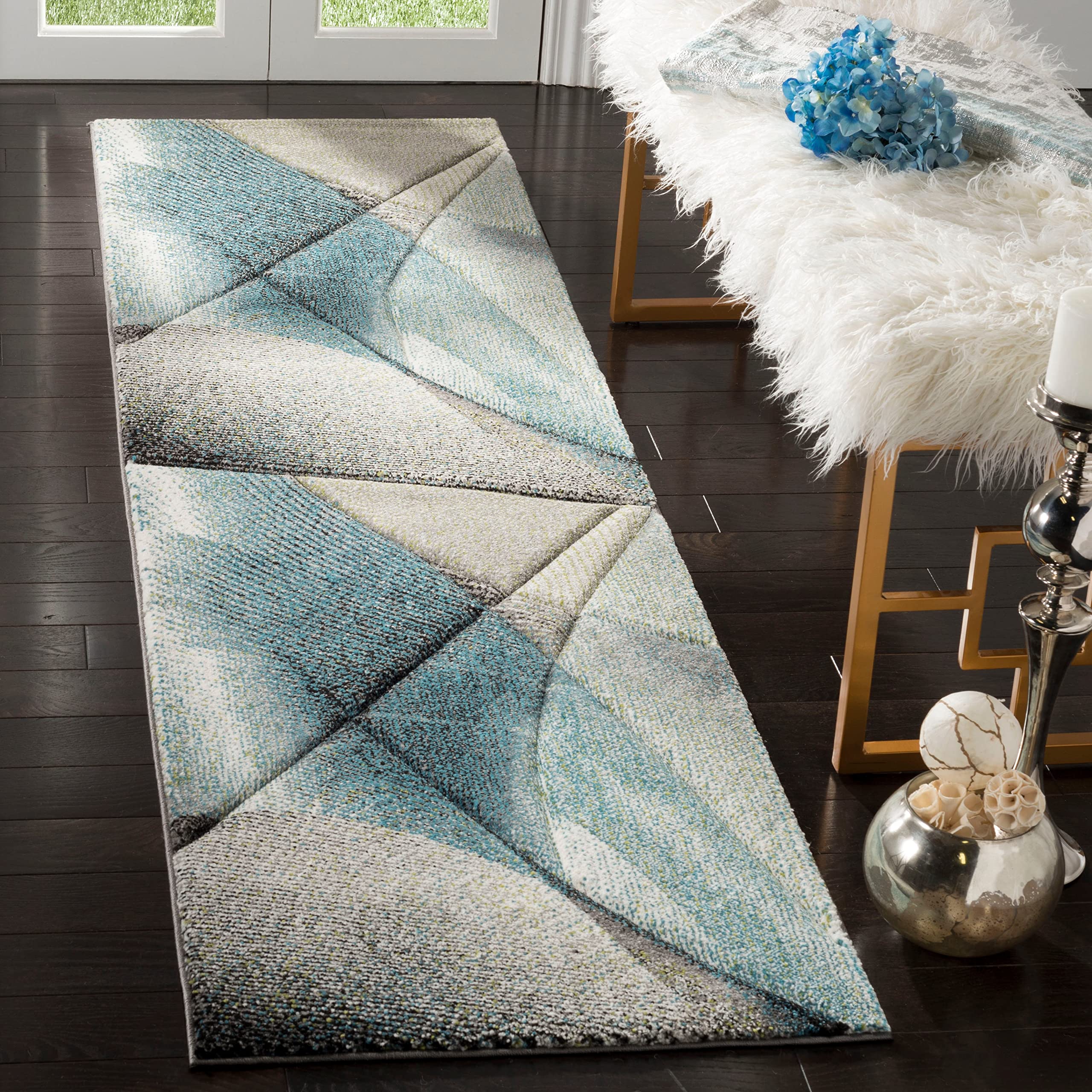 Safavieh Hollywood Collection Runner Rug - 2'3'' X 10', Grey & Teal, Mid-Century Modern Design, Non-Shedding & Easy Care, Ideal
