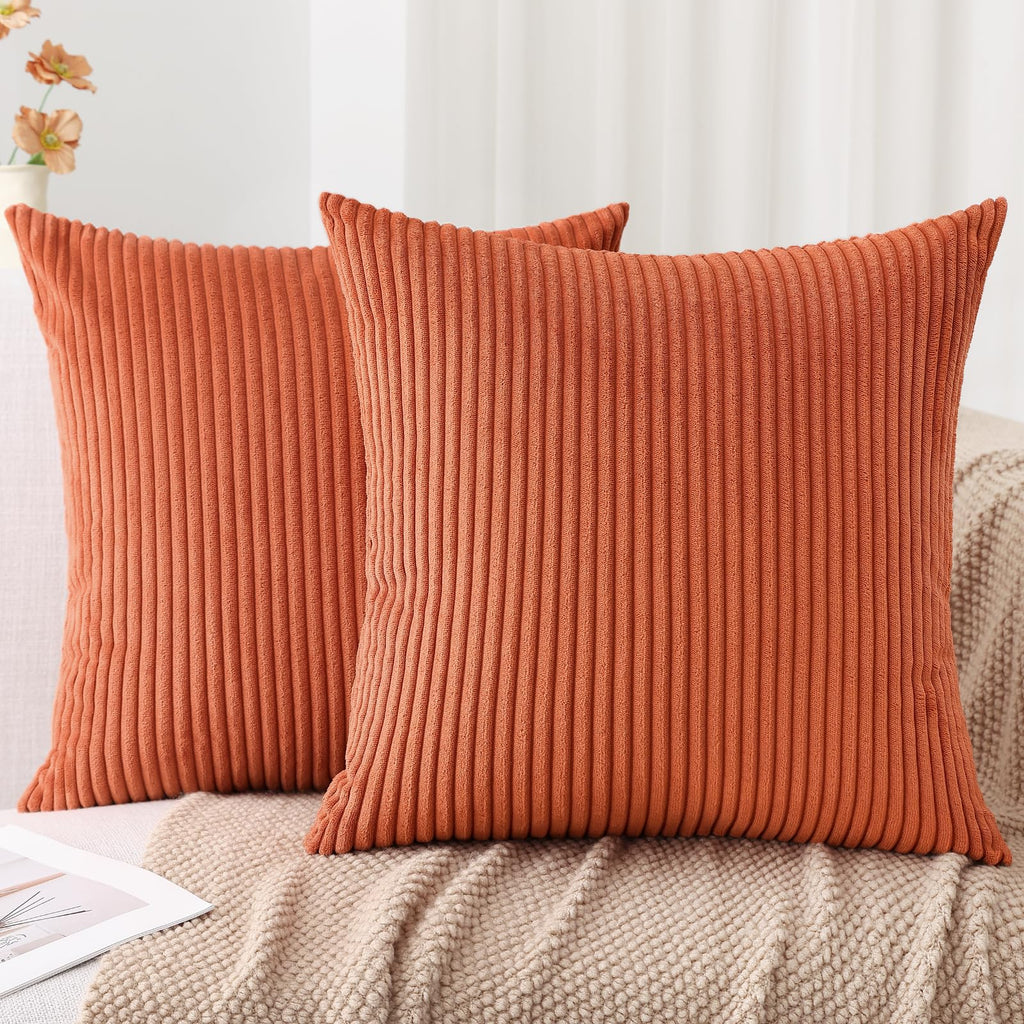 Mecatny Corduroy Fall Throw Pillow Covers 20X20 Set Of 2 - Striped Decorative Pillow Covers For Living Room, Bed - Soft Square C