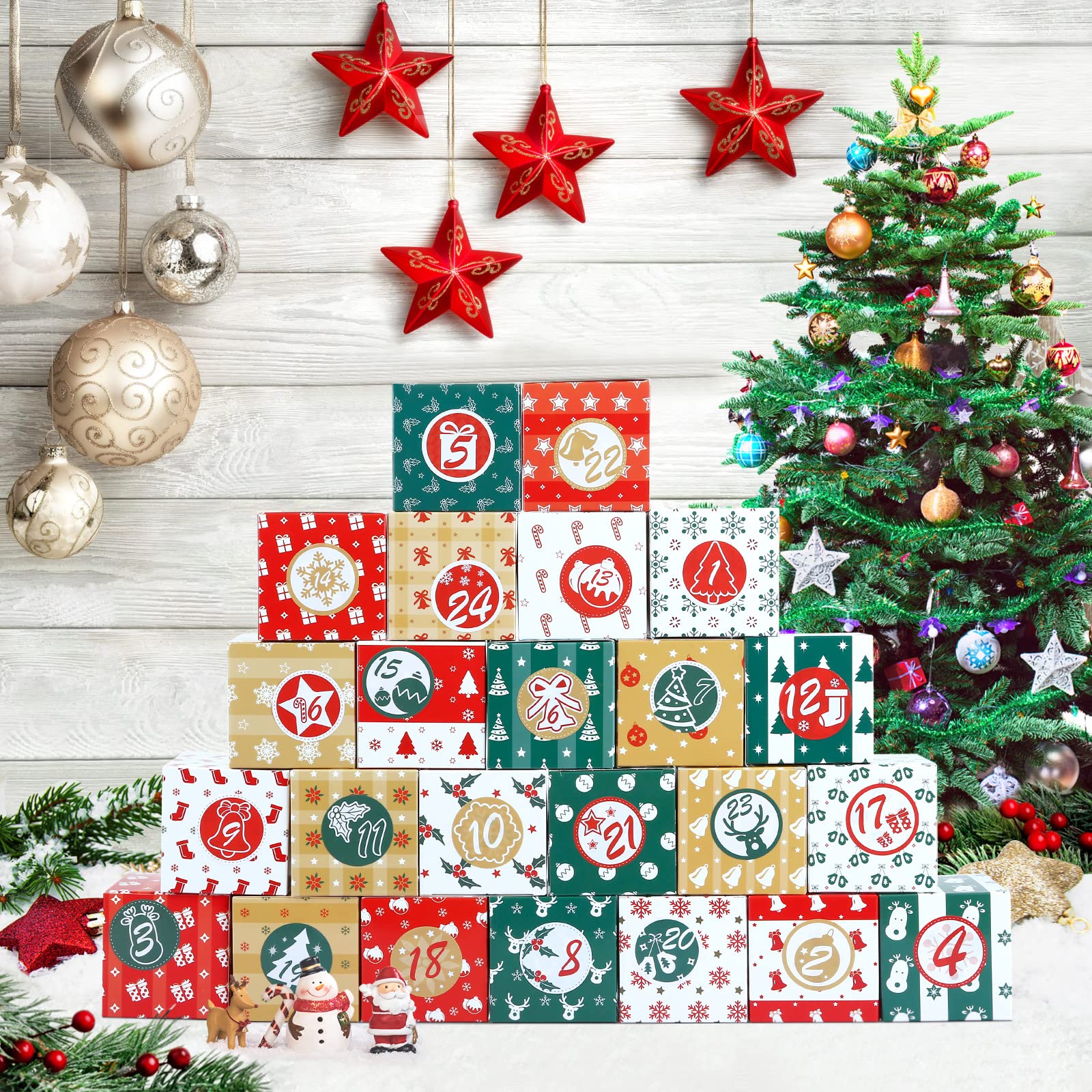 Gwhole Christmas Advent Calendar 2024, 24 Days Diy Countdown To Christmas Boxes With 1-24 Number Stickers Kit For Kids, Boys, Gi