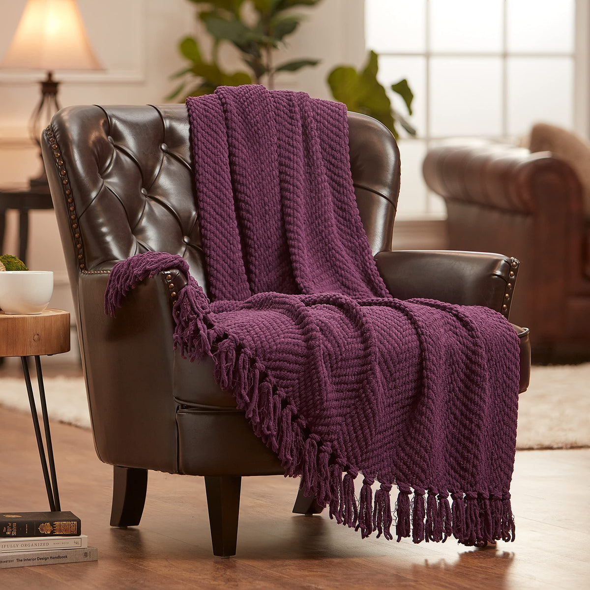 Chanasya Textured Knitted Super Soft Throw Blanket With Tassels - Plush Fluffy Cozy Knit - For Fall Couch Bed Sofa Living Room F